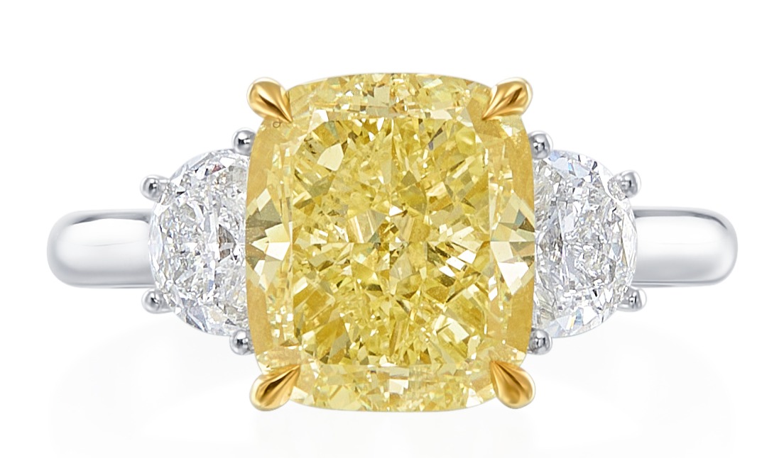 Korman Signature Platinum And 18kt Cushion 2 Half Moon Engagement Ring