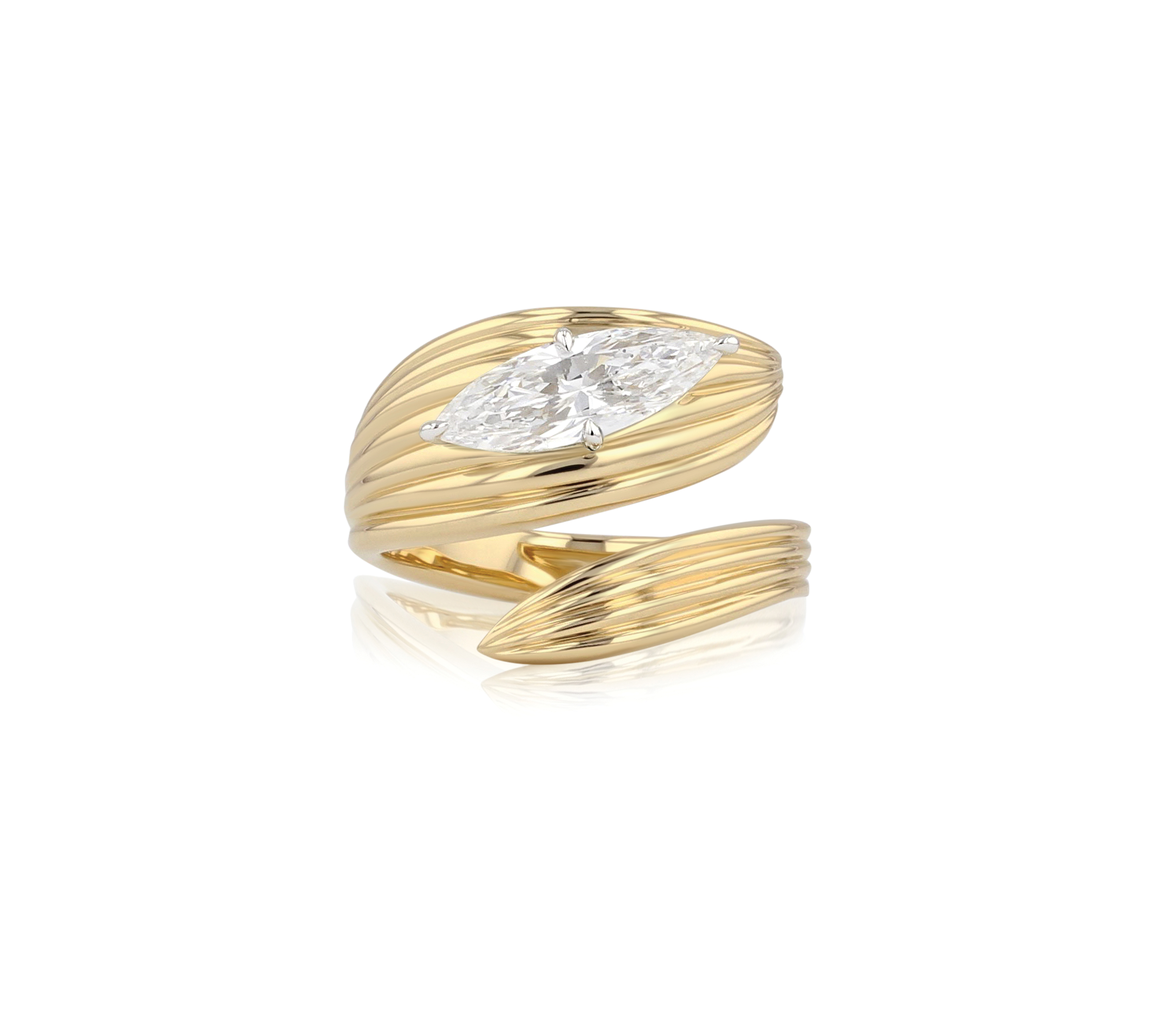 Phillips House 18kt Yellow Gold and Platinum Textured Tip To Tail Marquise Engagement Ring