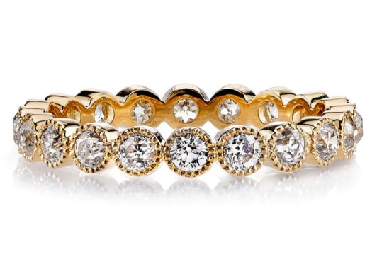Single Stone 18k Yellow Gold European Cut Diamond Bezel Set Small Gabby Eternity Band
