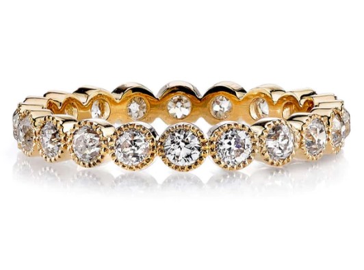 Single Stone 18k Yellow Gold European Cut Diamond Bezel Set Small Gabby Eternity Band