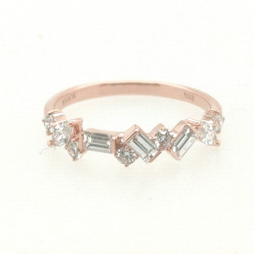 14k Rose Gold 
0.70ctw 10 Gh Si2 Alternating Marquise, Emerald, Round Diamonds 
Band Size 6.5