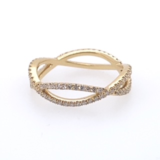 128018y
18kt Yellow Gold 
Diamond Twist Split Shank 
Eternity Band 
D=0.45tdw  F-g  Vs  
Size 6