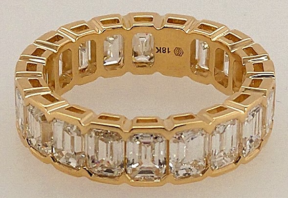 18k Yellow Gold 4.85ctw Gh Vs Emerald Cut Diamond Bezel Set Eternity Band Size 6