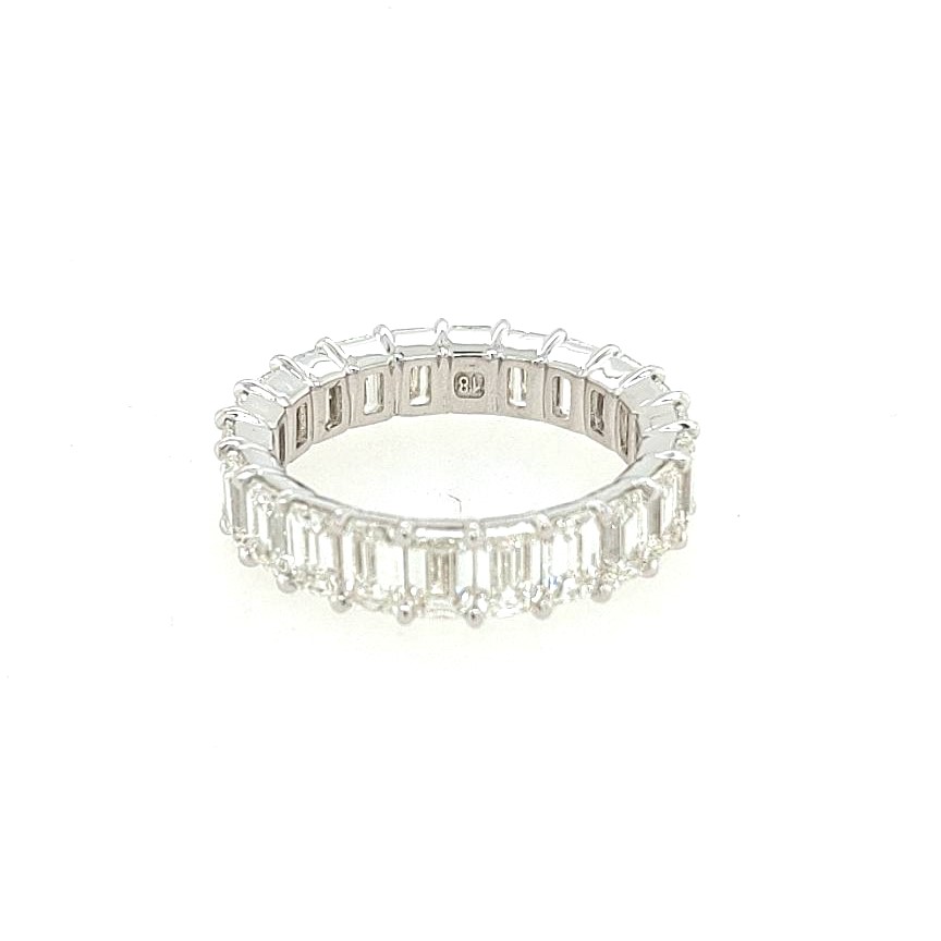 18k White Gold 5.62ctw 22 F Vs Emerald Cut Diamond Prong Set Eternity Band Size 6.5