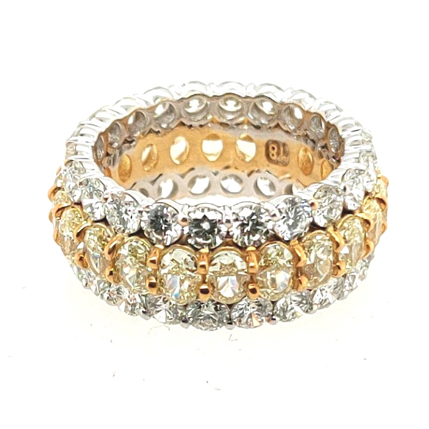 18k White/yellow Gold 3.95ctw 44 Round White / 4.52ctw 22 Oval Yellow Diamond 3 Row Prong Set Eternity Band Size 7