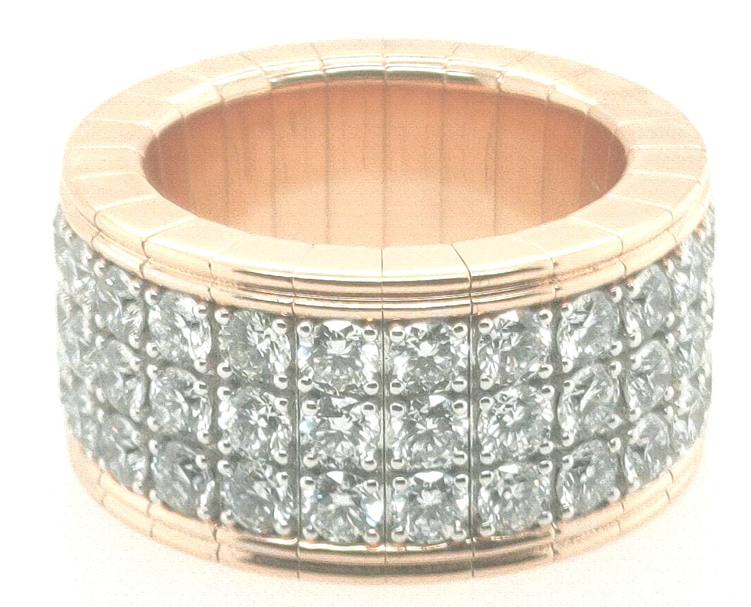18k Rose / White Gold 5.74ctw 72 Gh Vs Round Diamond 3 Row Expandable Ring Size 6.50-9.75
