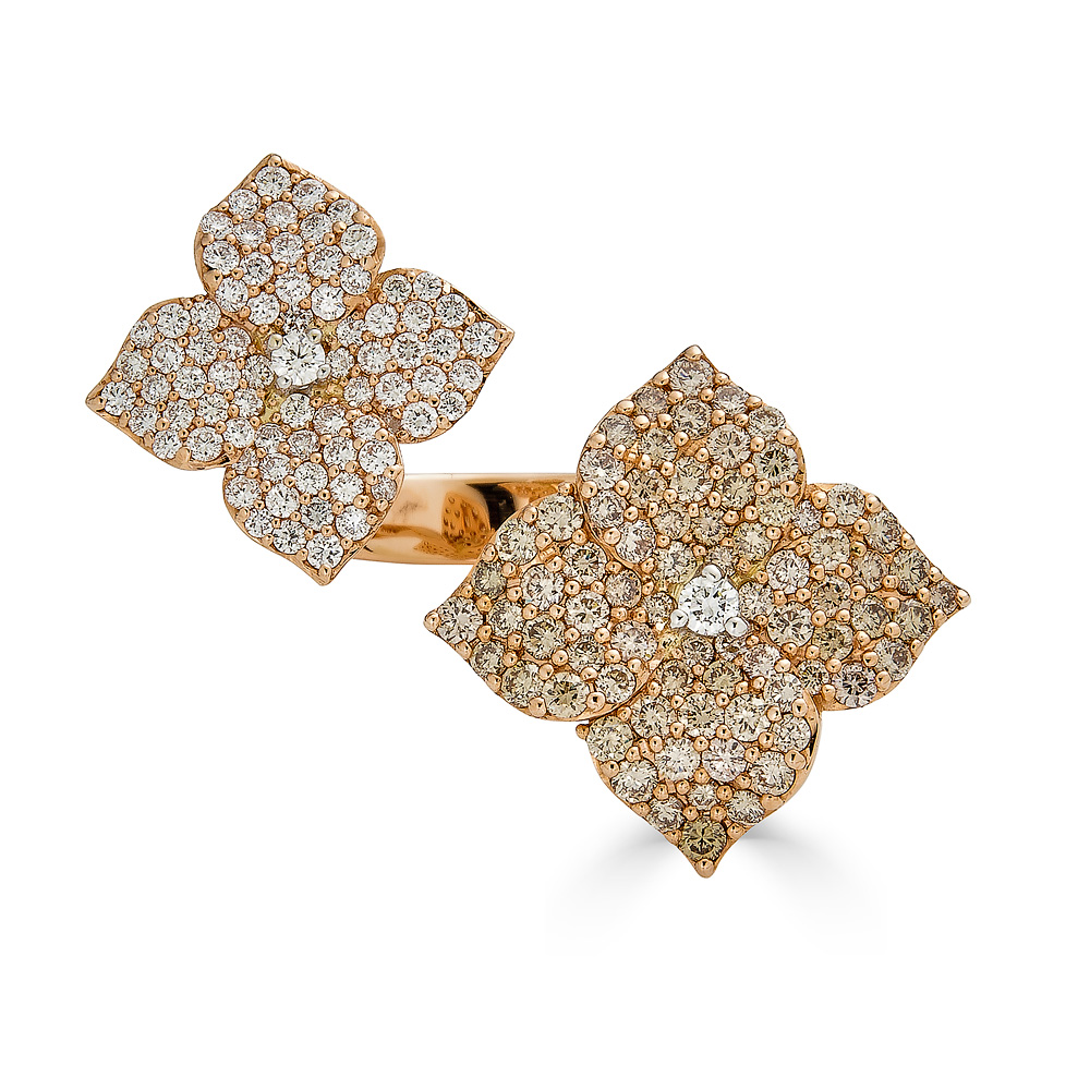 Piranesi 18kt Rose Gold Mosaique Flower Double Ring