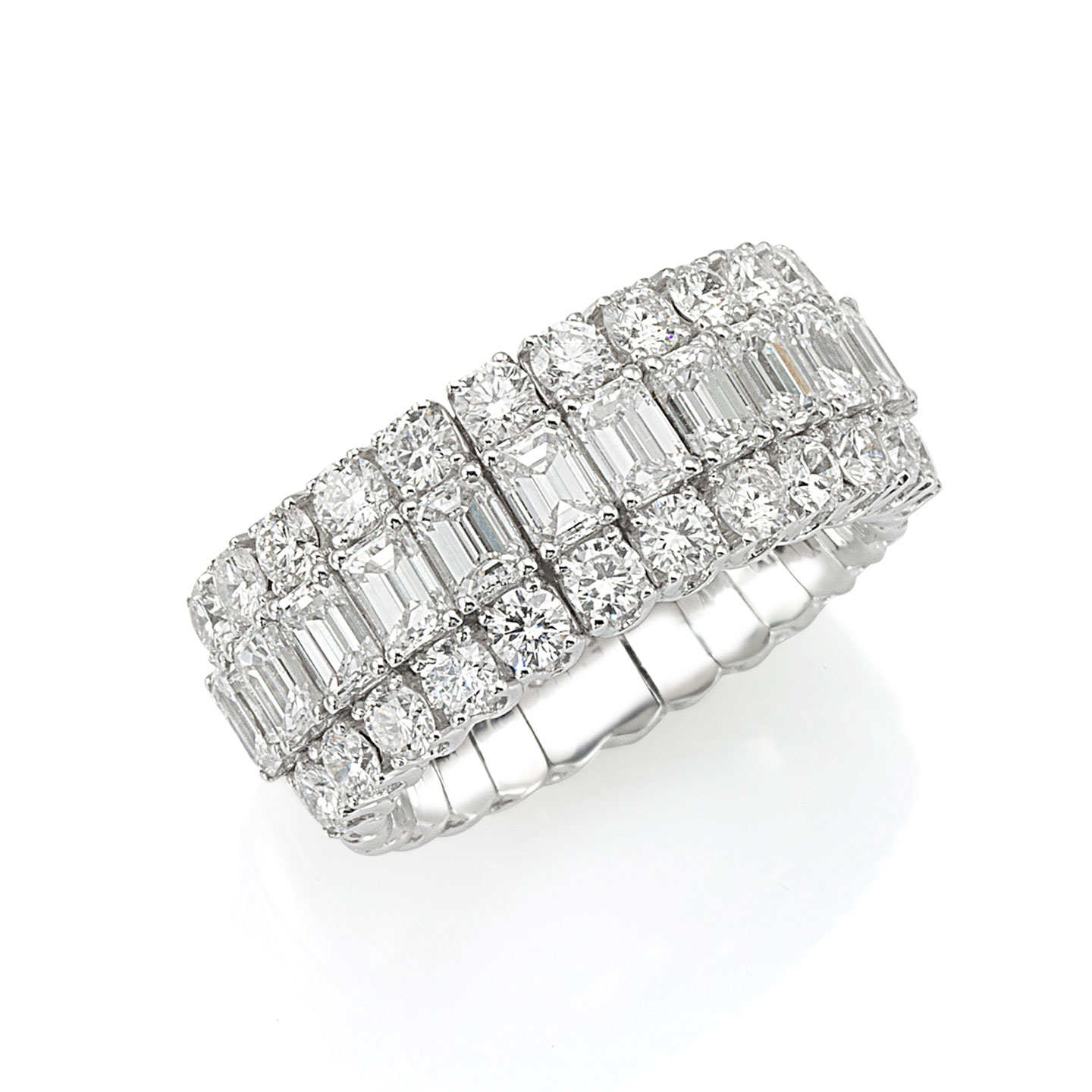 Pichiotti 18kt White Gold Xpandable Round and Emerald Cut Diamond Ring