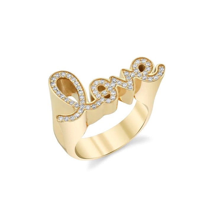 Sydney Evan 14kt Yellow Gold Love Script Block Ring