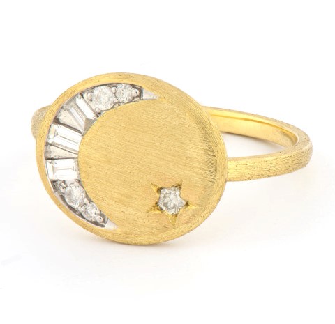18kt Petite Celestial Moon And Star Ring