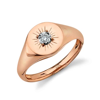 14kt Diamond Starburst Signet Ring