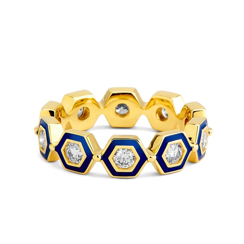 Syna 18kt Yelloow Gold Hex Diamond Enamel Band