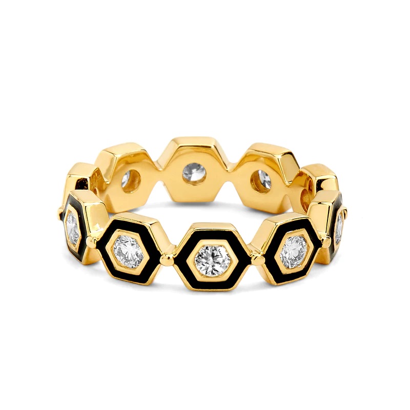 18kt Hex Diamond Enamel Band