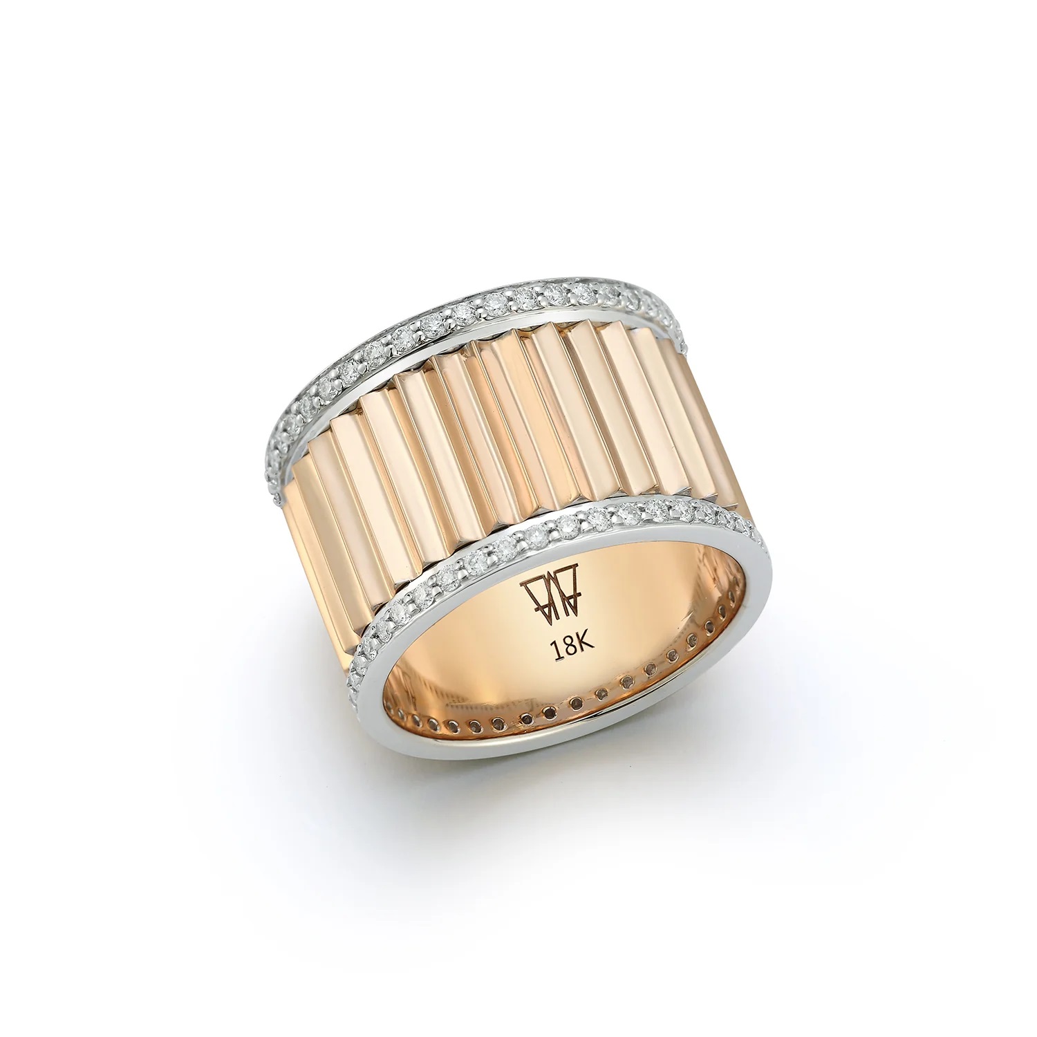 Walter's Faith 18kt Yellow Gold and White Gold Two Tone Diamond Fluted Band Ring