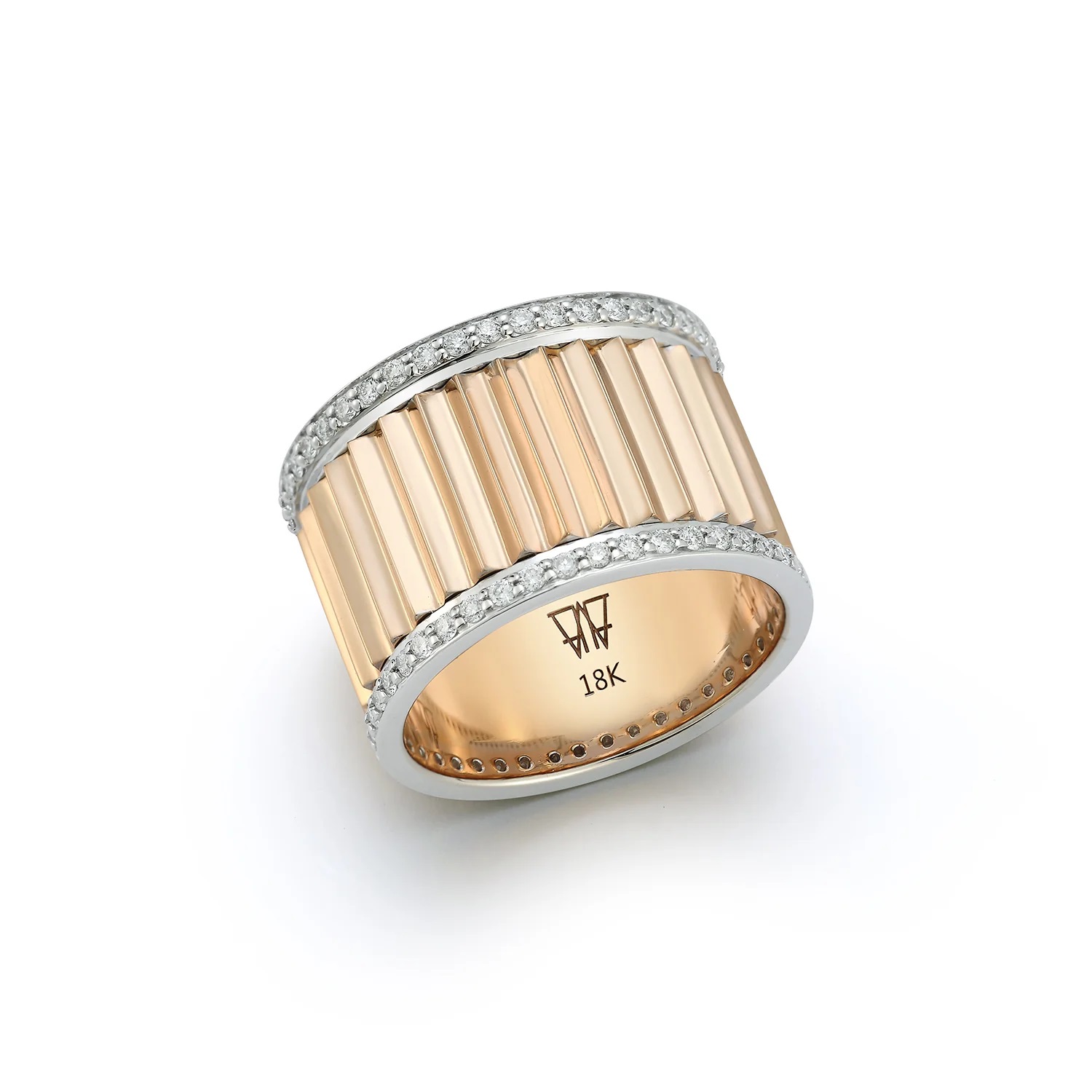 18kt Clive Two Tone Fluted Band