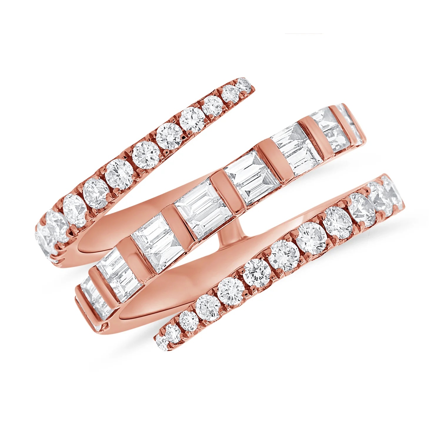 14kt Diamond Baguette Cross Over Ring