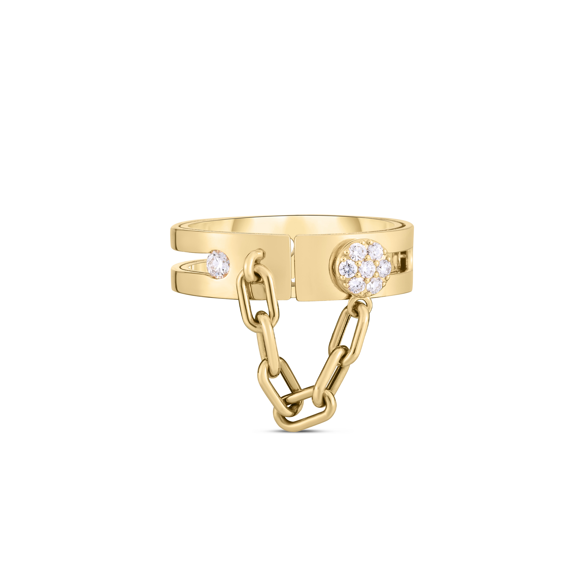 Roberto Coin 18k Yellow Gold  Floating Diamond And Ruby Chain Ring