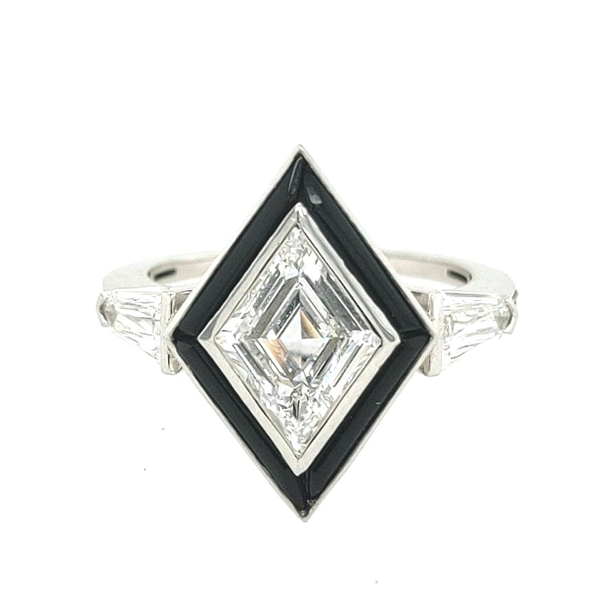 Goshwara Platinum Fancy Cut Diamond and Jade Halo 'G-one' Ring