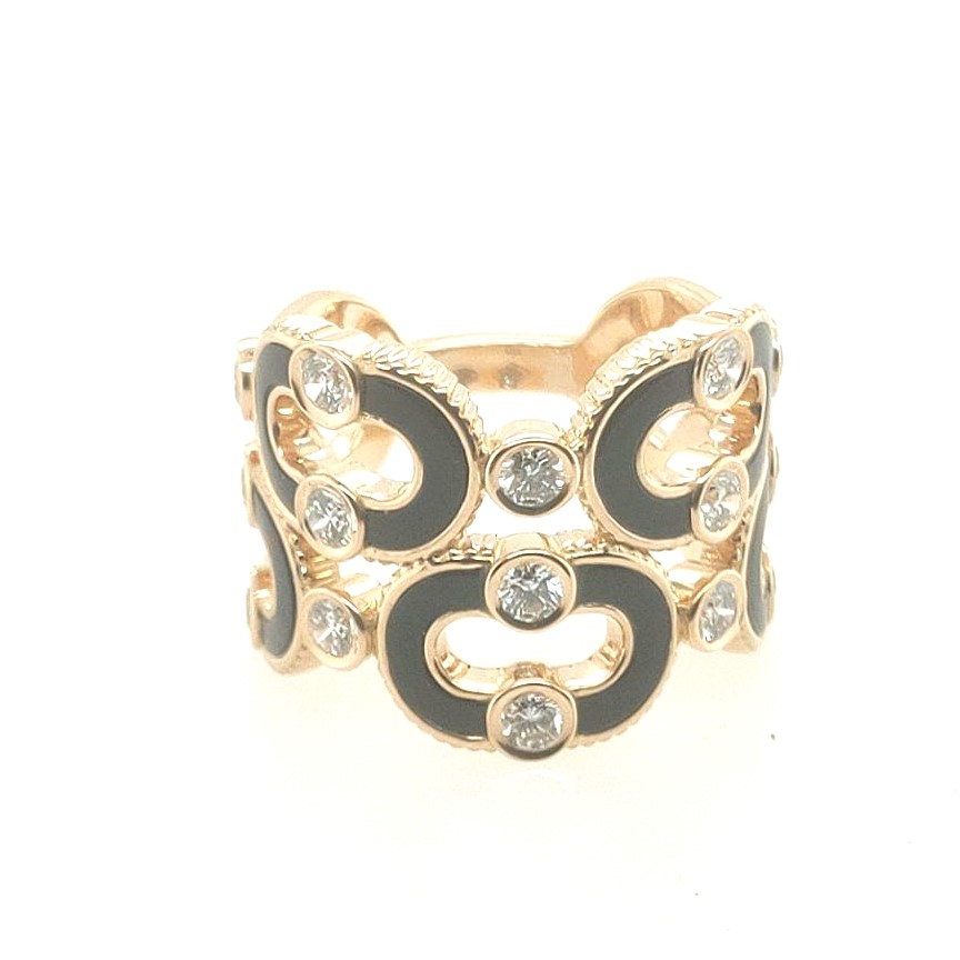 Viltier 18k Yellow Gold 1.05ctw Onyx And Diamond Magnetic Double Enchaine Ring Size 6.75