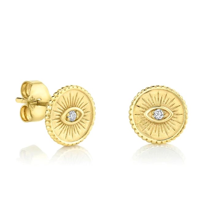 14kt Small Eye Coin Stud Earring