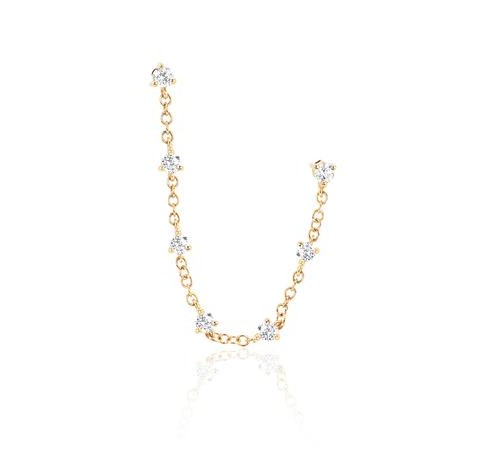 14kt Diamond Double Stud Prong Set Chain Earring