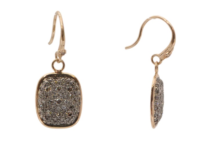 14kt Medium Pave Shield Drop Earrings