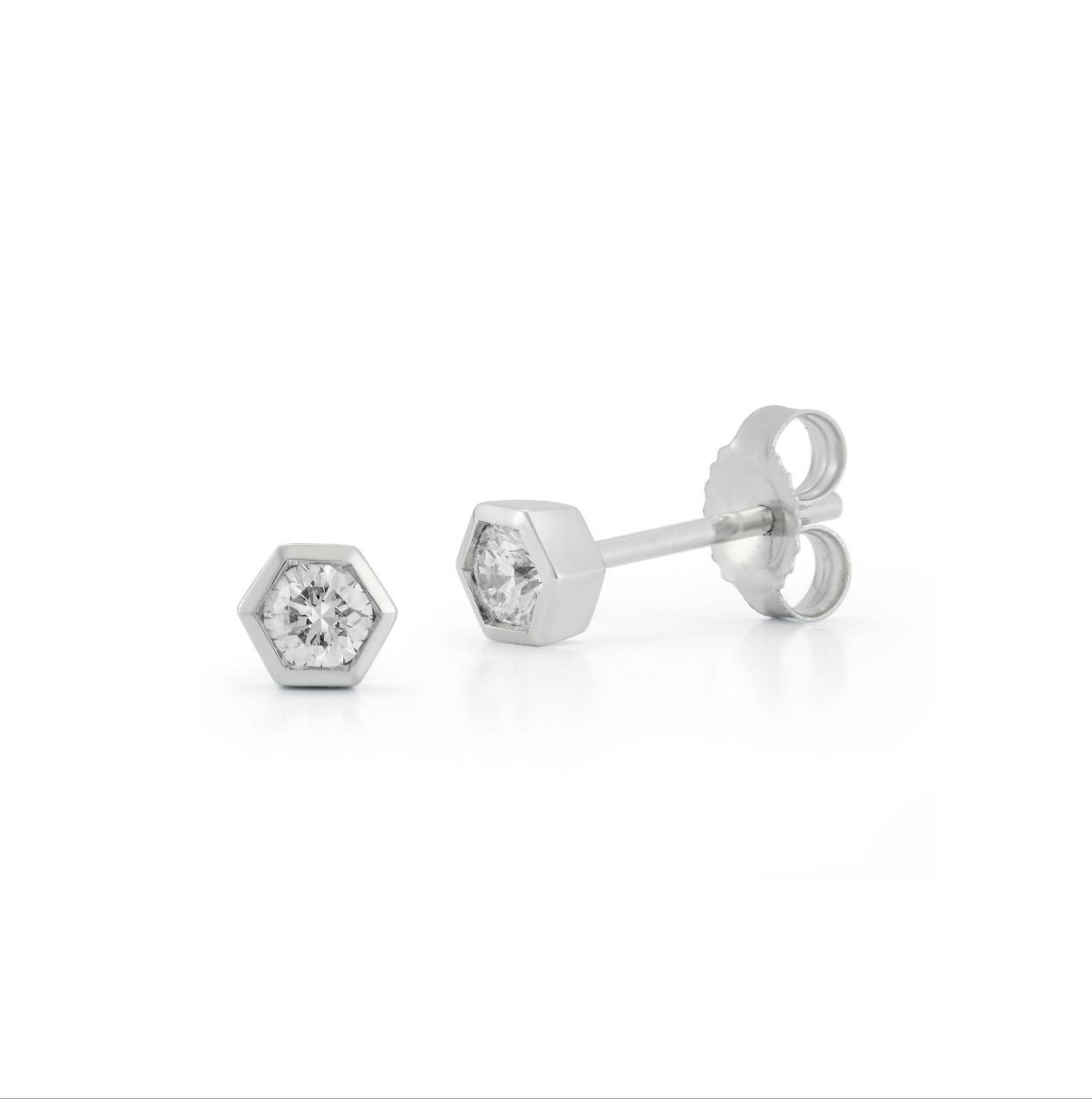 14kt Bezel Set Octogon Diamond Earrings