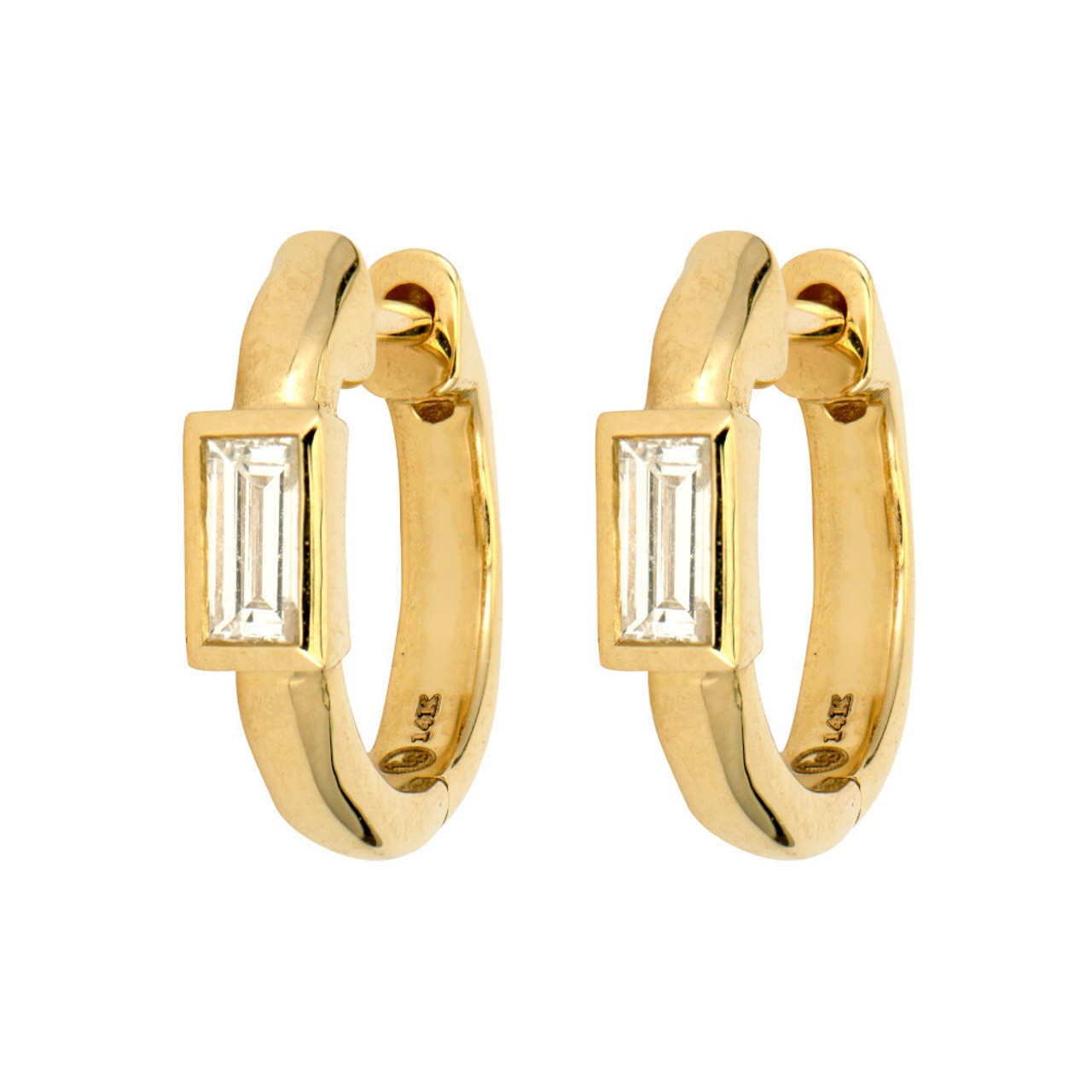 14kt Classic Baguette Huggie Hoops