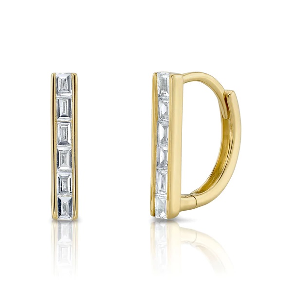 14kt Baguette Bar Huggie Hoops