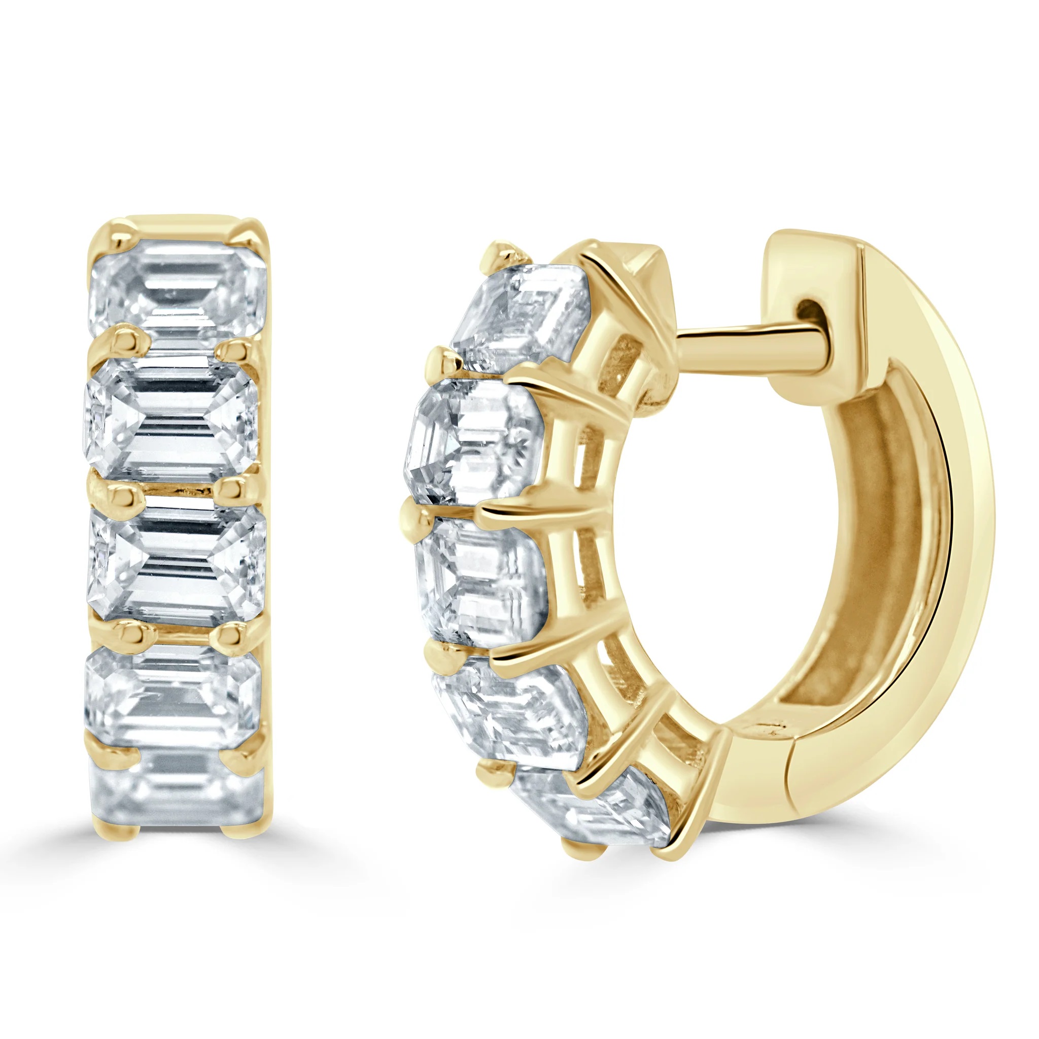 Korman Signature 14kt Yellow Gold Emerald Cut Diamond Huggie Hoops