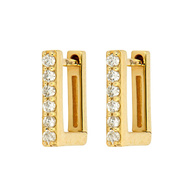 14kt Tiny Pave Rectangular Hoops