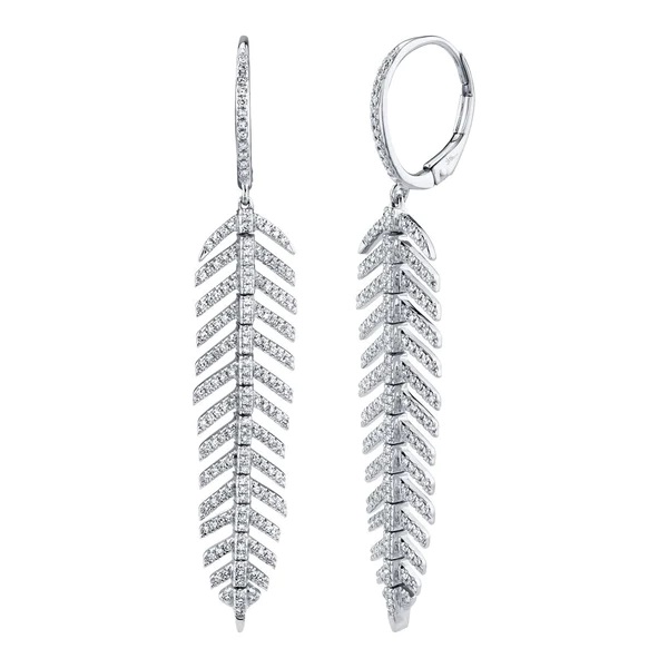 14kt Small Diamond Feather Earrings