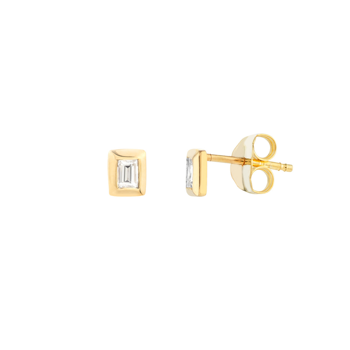 14kt Bezel Set Baguette Diamond Studs