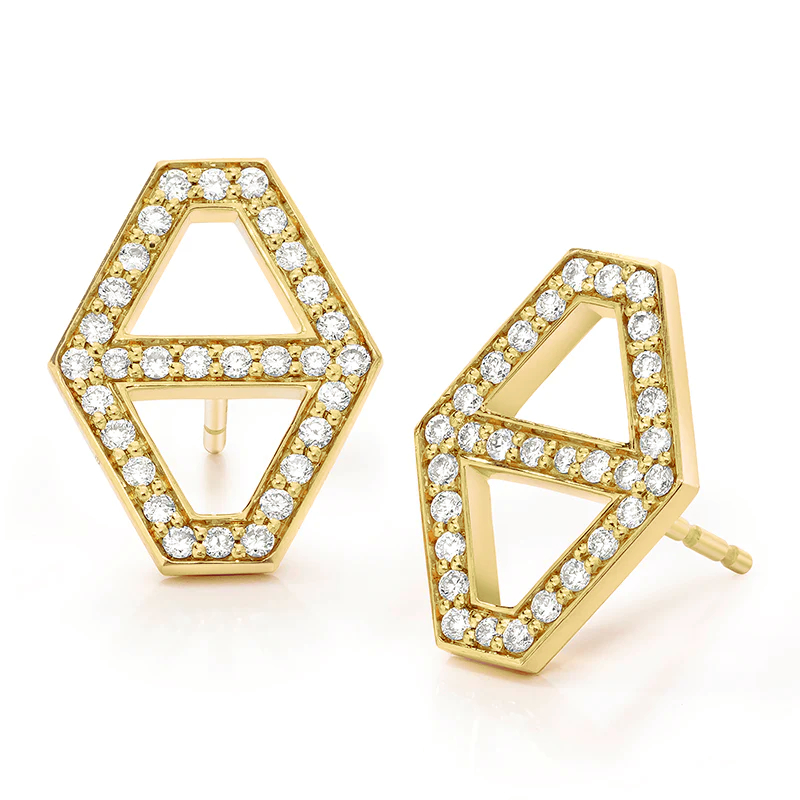 Walter's Faith 18kt Yellow Gold Keynes Medium Signature Hexagon Stud Earrings