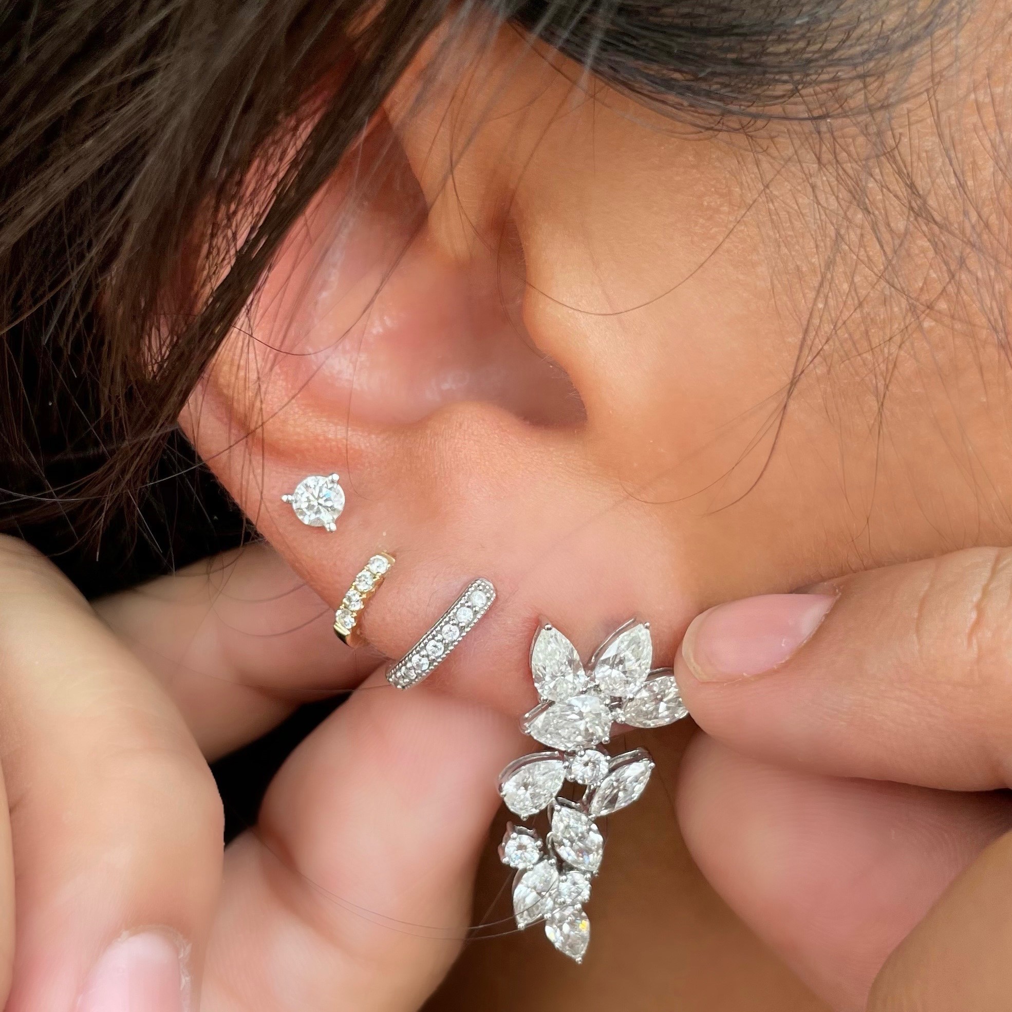 14kt Pear And Marquise Diamond Cluster Earrings