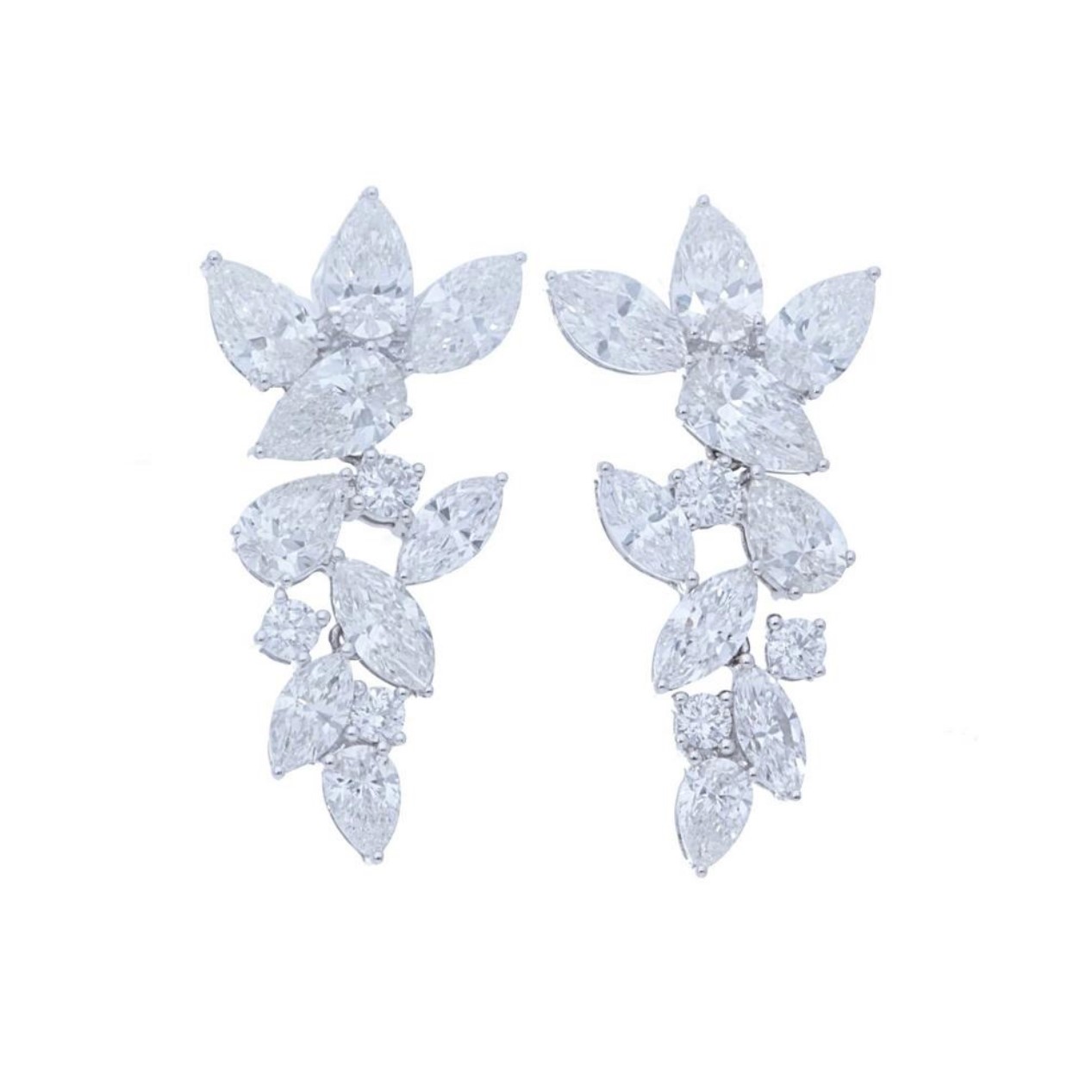 14kt Pear And Marquise Diamond Cluster Earrings