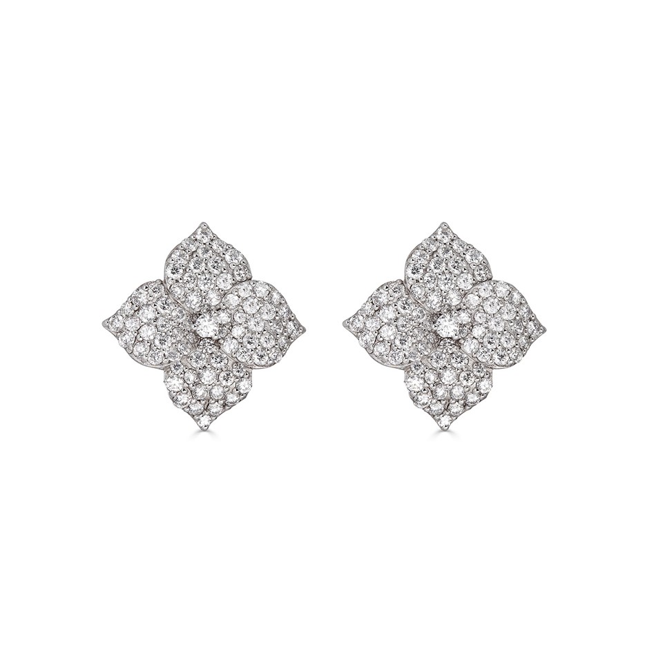 18kt Small White Diamond Flower Earrings