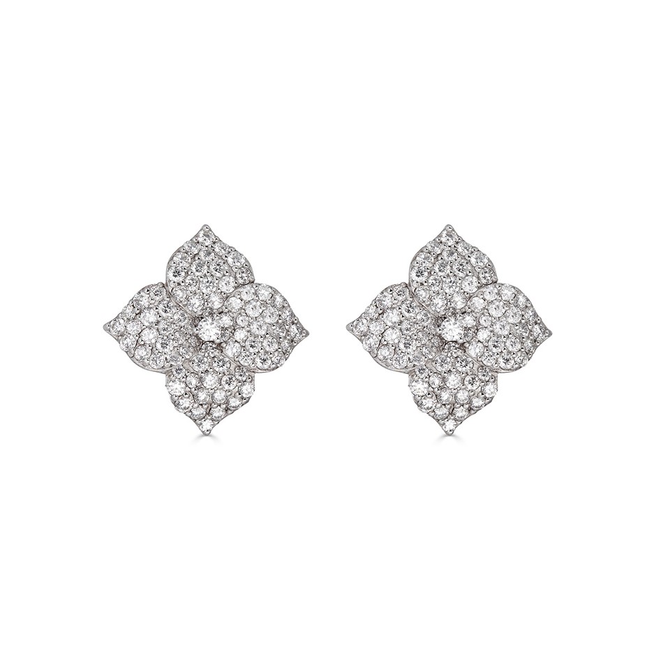 Piranesi 18kt White Gold Small White Diamond Flower Earrings