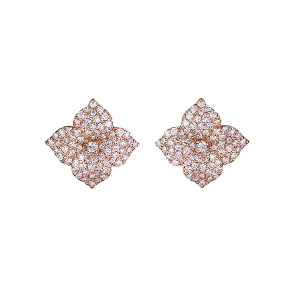 Piranesi 18kt Rose Gold Small White Diamond Flower Earrings