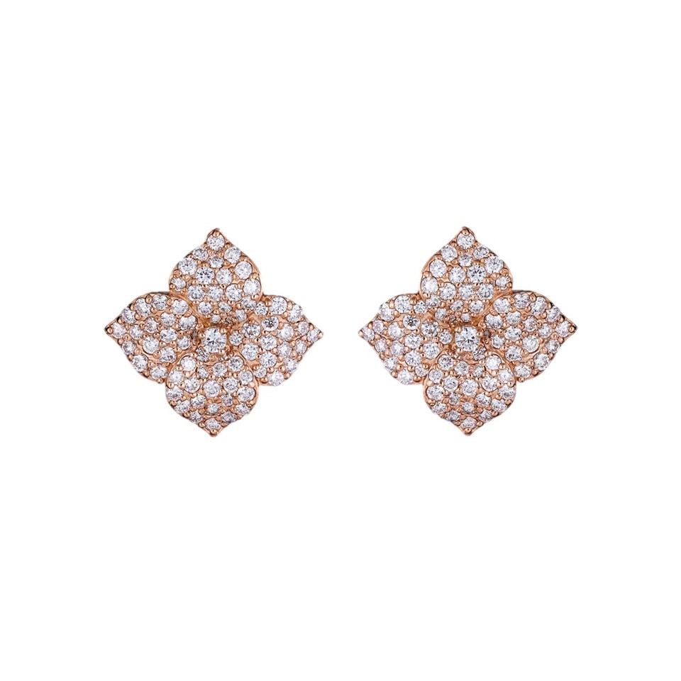 Diamond Flower Star Blossom Stud Earrings