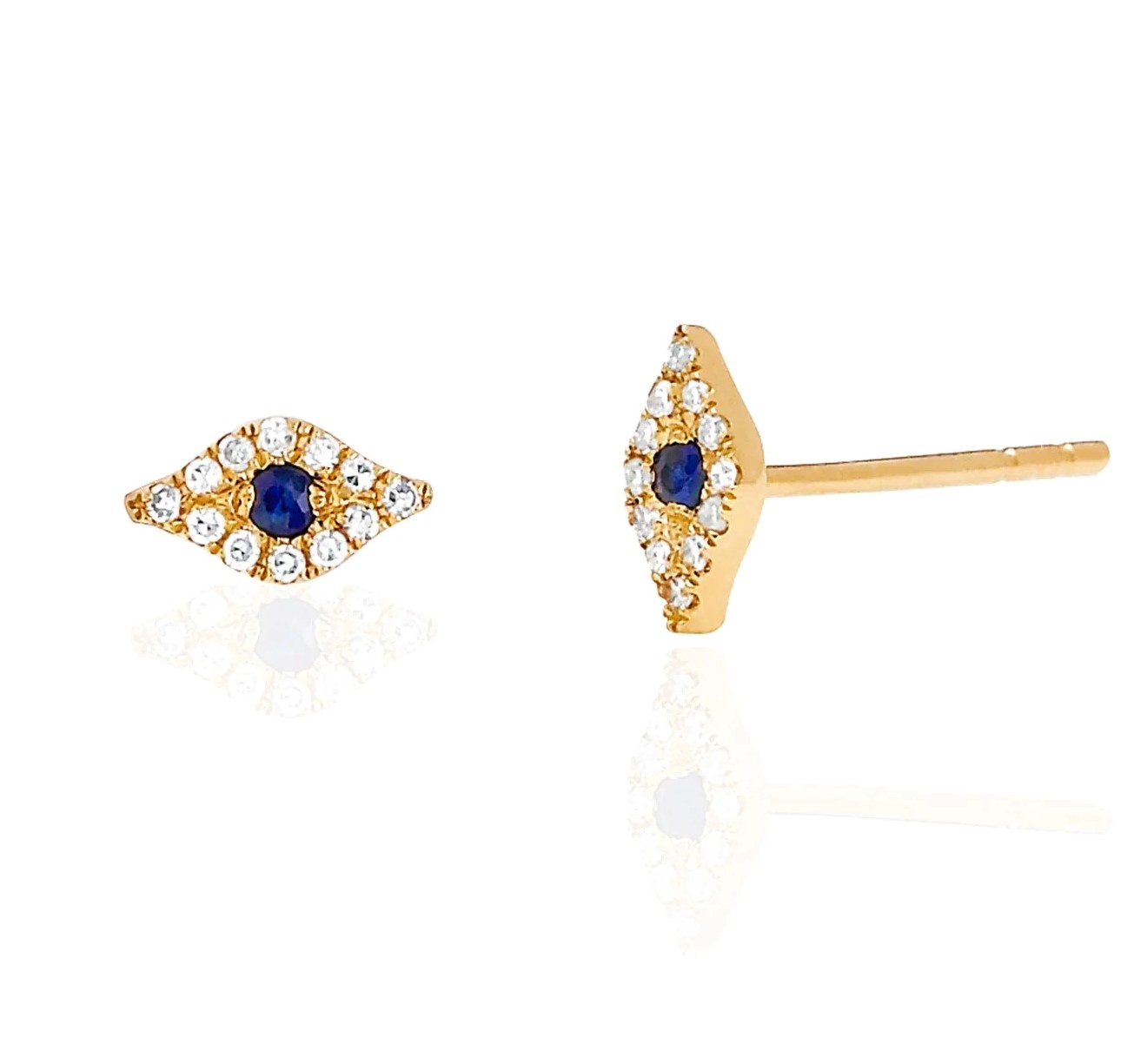 14kt Mini Diamond Evil Eye Stud Earrings