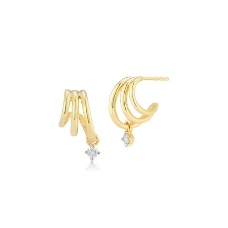 14kt Diamond Triple Huggie Earrings