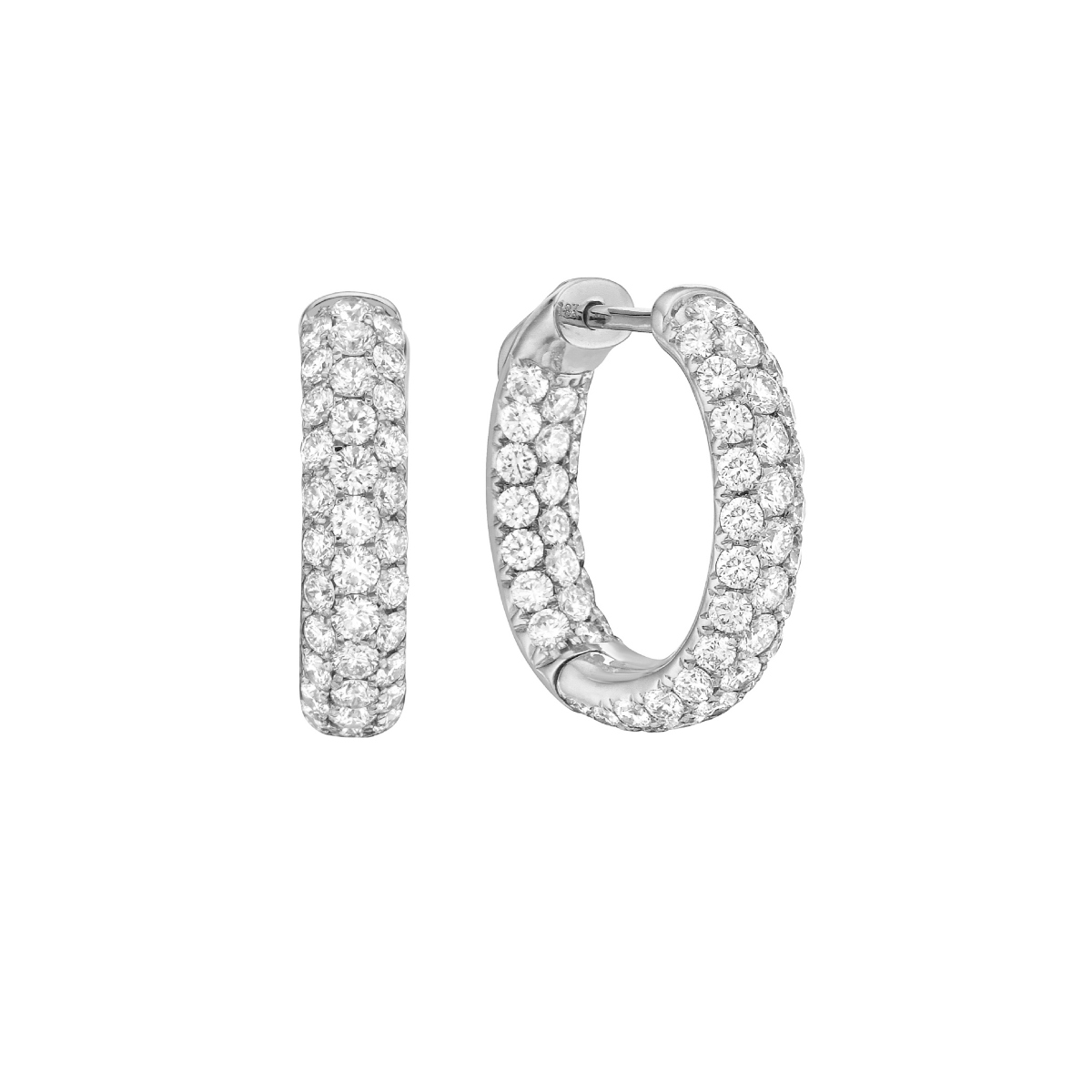 Korman Signature 18kt White Gold 3 Row Diamond Pave Hoop Earrings