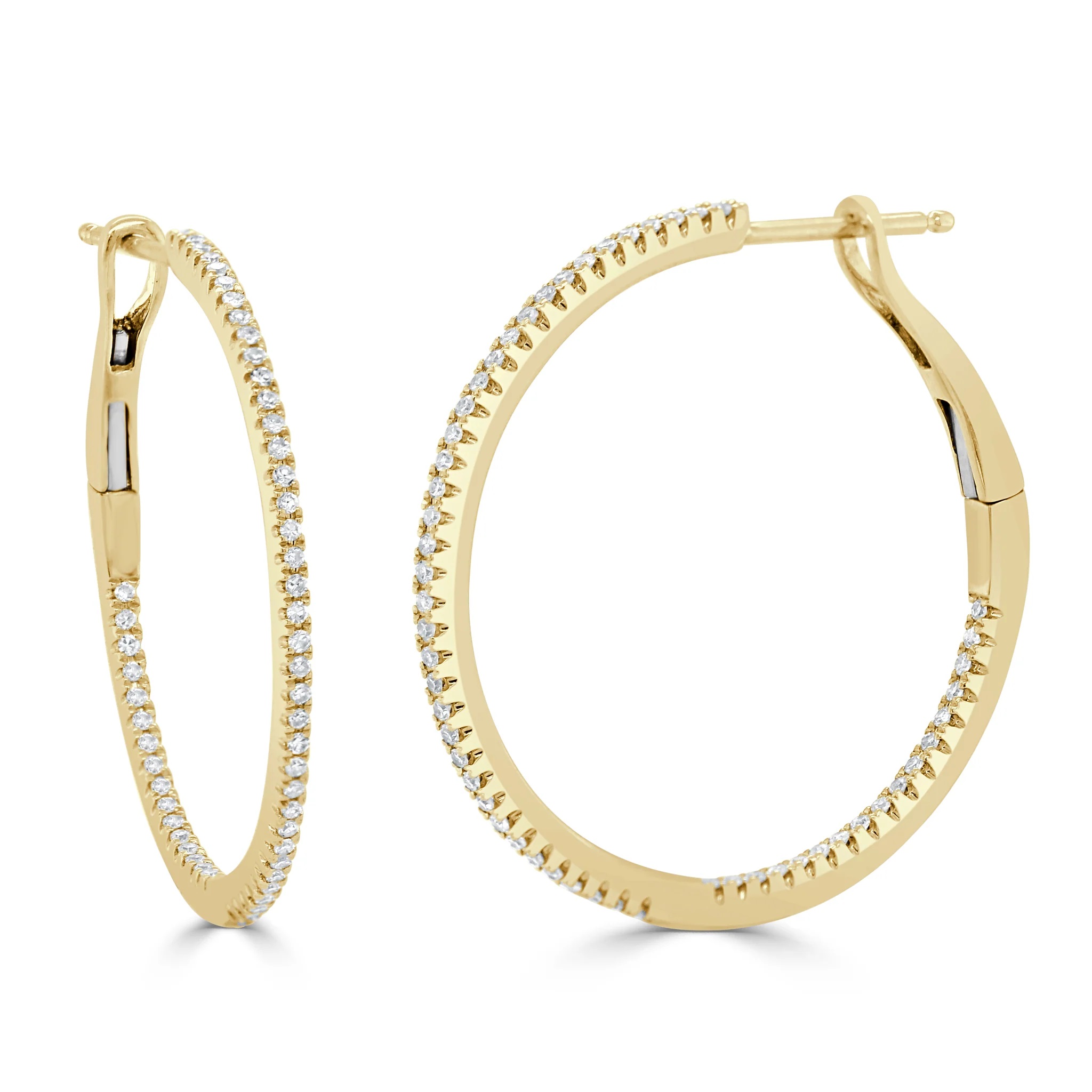 14kt Thin Diamond Hoop Earrings