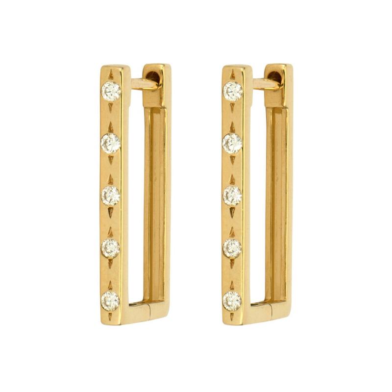 Three Stories Jewelry 14kt Yellow Gold Classic Diamond Rectangular Hoop Earring