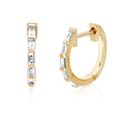 Jude Frances 14kt Yellow Gold and Baguette Diamond Huggie Earrings