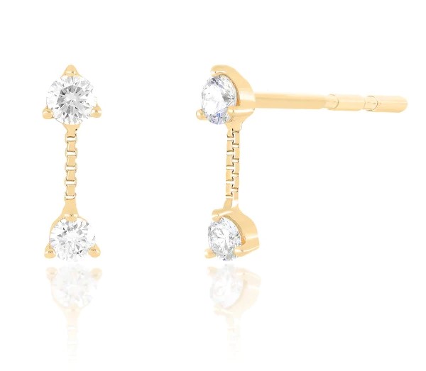 EF Collection 14kt Yellow Gold Double Solitaire Diamond Chain Stud Earrings