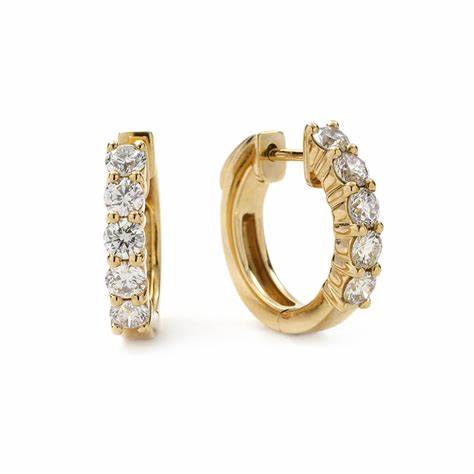 14kt Five Diamond Hoop Earrings