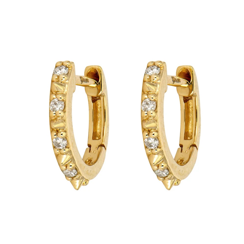 14kt Pave Spike Hoop Earrings