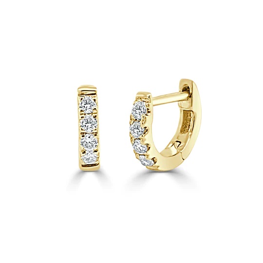14kt Tiny Diamond Huggie Hoop